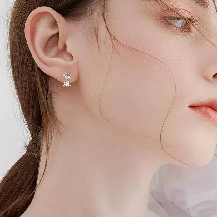 Axolotl/Highland Cow/Panda/Giraffe Stud Earrings 925 Sterling Silver Cute Animal Earrings with with Colored Zircon Animal Jewelry Gift for Girls Women