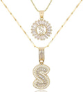 Letter Necklace 14k Gold Plated Bling Dainty Necklaces Trendy Chunky Custom Name Necklace Personalized Round Circle Pendant Zirconia Letters Name Crystal Jewelry Gifts for Women