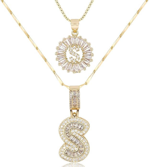 Letter Necklace 14k Gold Plated Bling Dainty Necklaces Trendy Chunky Custom Name Necklace Personalized Round Circle Pendant Zirconia Letters Name Crystal Jewelry Gifts for Women
