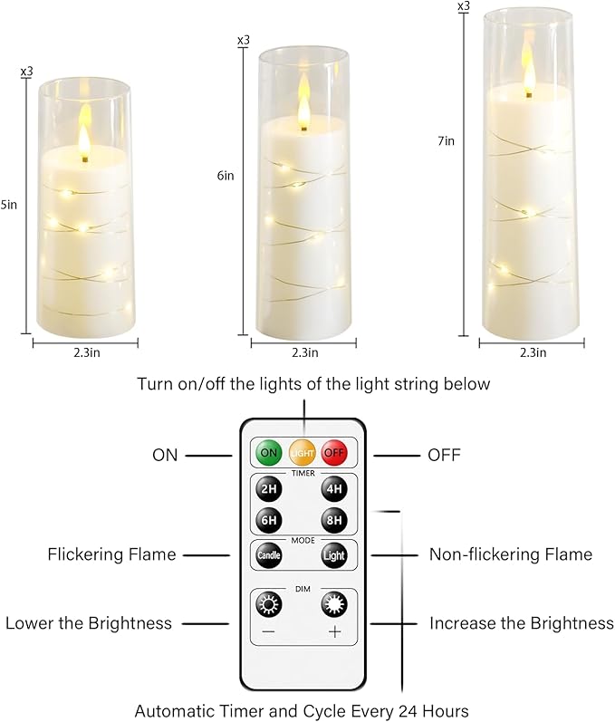 Nimiko Flickering Flameless LED Candles, Acrylic LED Pillar Candles - Image 5