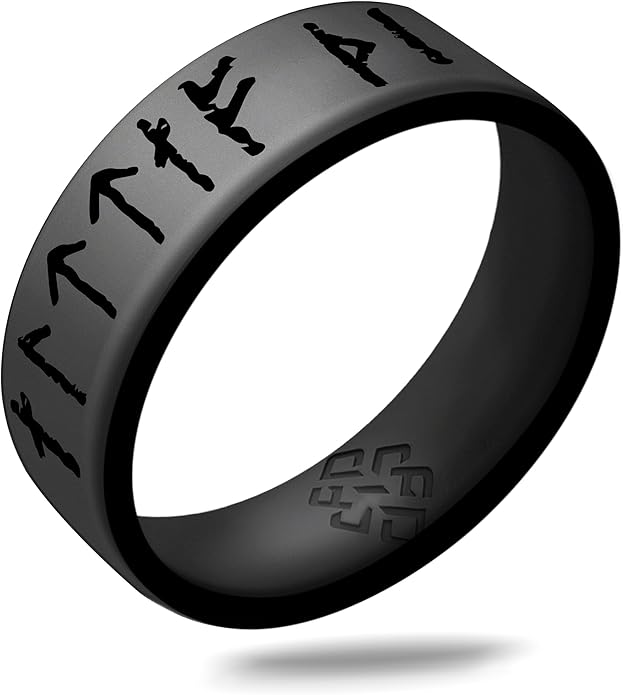 Knot Theory Viking Silicone Ring - Yours Always in Rune Characters Breathable Comfort Fit - Valentine's Engagement Mens Wedding Band