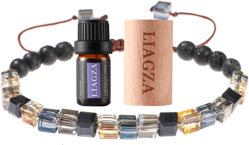 Lava Rock Bead Bracelet For Women-Zebra Stone Beaded Bracelets Essential Oil Aromatherapy Bracelet Set Balancing Chakra - Perfect Gifts For Women