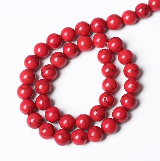120PCS 6mm Natural Stone Beads Red Turquoise Gemstone Round Loose Beads for Jewelry Making 32" 2 Strand Crystal Energy Stone Healing Power DIY Bracelets