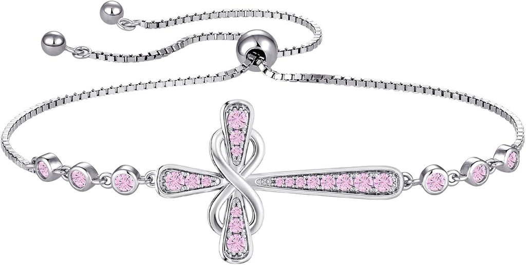 YL Cross Bracelet 925 Sterling Silver Infinity Sideways Link Bracelet Birthstone Jewelry for Women