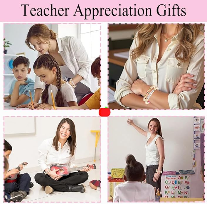 COLOYAN 18PCS Teacher Appreciation Gifts for Women Men, Teacher Gifts Wooden Beaded Bracelet elastic Clay Bracelet, Birthday Christmas Thanksgiving Thank You Gifts for Teachers
