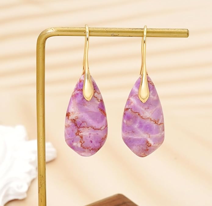 Natural Stone Earrings Multishape Dangle Drop Earrings Boho Stone Earring for Women