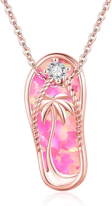 Midir&Etain Ocean Necklace 925 Sterling Silver Blue Opal Necklace Starfish/Flip Flop/Shark Pendant Beach Ocean Jewelry for Women