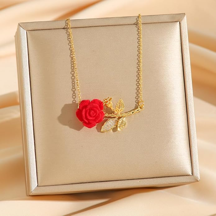 ONLYJUMP Rose Alloy Necklace for Women Heart Pendant Copper Zircon Light Luxury Fashion Jewelry Dainty Romantic Statement Necklace for Daily Wear Ideal Valentine's Day Anniversary Birthday Gift