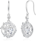 FANCIME Tree of Life Dangle Drop Earrings 925 Sterling Silver Dainty Round Gemstone Birthstone Earring Fine Jewelry Birthday Christmas Gifts for Her Women