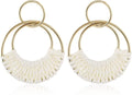 Handmade Raffia Hoop Earrings Statement Tropical Bohemian Straw Dangle Earrings Natural Rattan Vacation Style Round Earrings for Women Summer Beach Party Essential Jewelry