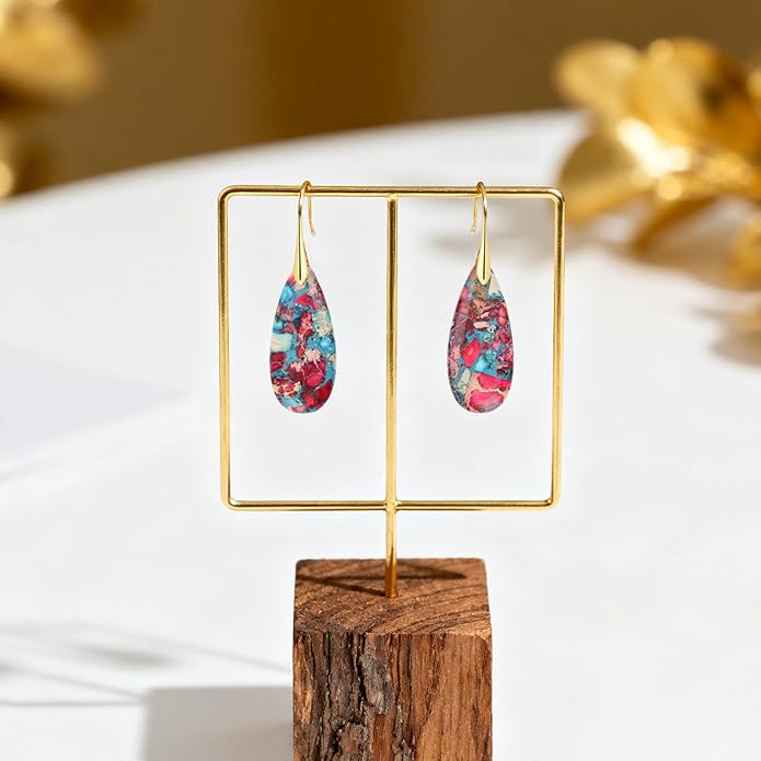 Bohemian Chic Emperor Stone Dangle Earrings for Women - Healing Crystal Drop Earrings with Gold-Plated Fishhooks, Artistic Free-Spirited Gift for Valentine‘s Day or Everyday Wear