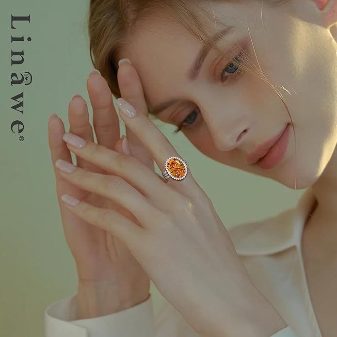 Linawe Birthstone Chunky Adjustable Rings for Women, Gold/Silver/Rose Gold Statement Rings, Imitation Diamond Fake Gemstone Crystal Cocktail Ring, Cubic Zirconia Costume Jewelry