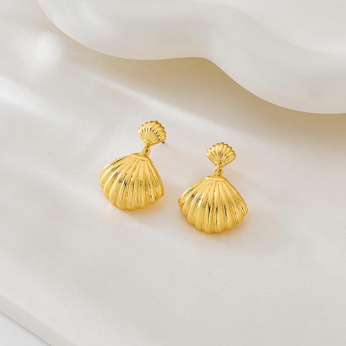 Gold Sliver Shell Earrings for Women Trendy Gold Dangle Earrings Beach Jewelry for Birthday