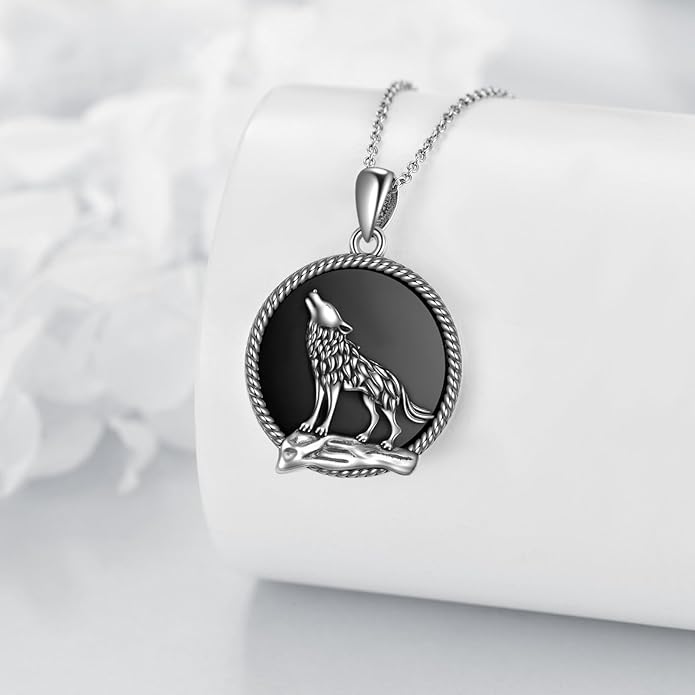 YFN Wolf Necklace Gifts for Men Women Sterling Silver Opal Moon Wolfs Jewelry Birthday 18+2"