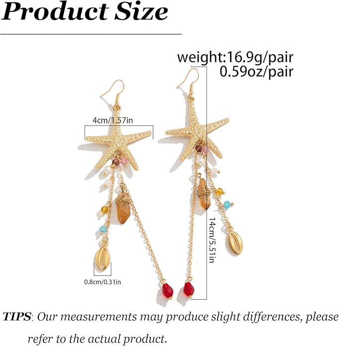 Gold Starfish Earrings for Women Trendy Dainty Starfish Statement Stud Earrings Hypoallergenic Summer Beach Ocean Coastal Jewelry