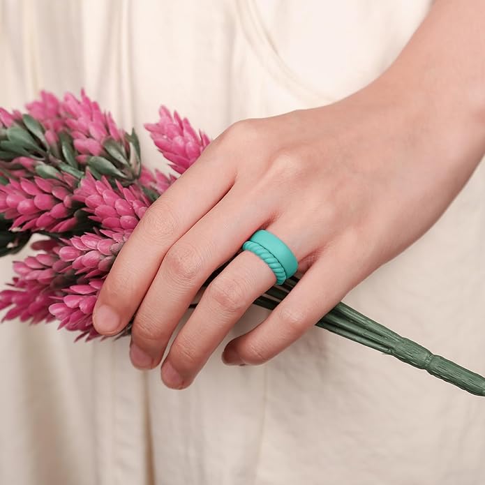 Egnaro Women's Bridal Rings Sets, Inner Arc Ergonomic Breathable Design Silicone Rubber Wedding Bands