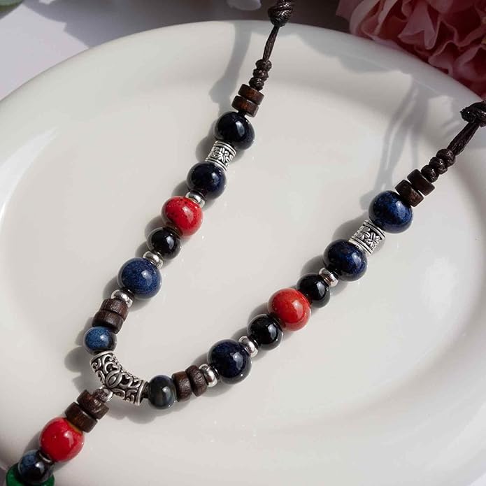 Adjustable Ceramic Beaded Necklace for Women, Boho Handmade Flower Pendant Necklace, Hippie Jewelry for Mom and Wife