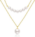 Pearl Necklace for Women with 14K Gold Plated S925 Silver & Butterfly Pendant Necklace, 17.7"+2" Chain Length, Gift for Birthday, Mothers Day, Christmas, Anniversary, Graduation