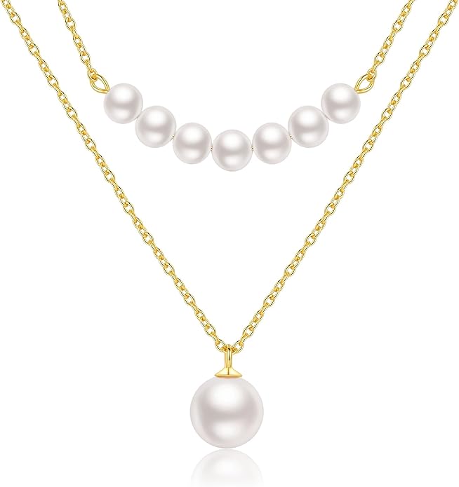 Pearl Necklace for Women with 14K Gold Plated S925 Silver & Butterfly Pendant Necklace, 17.7"+2" Chain Length, Gift for Birthday, Mothers Day, Christmas, Anniversary, Graduation