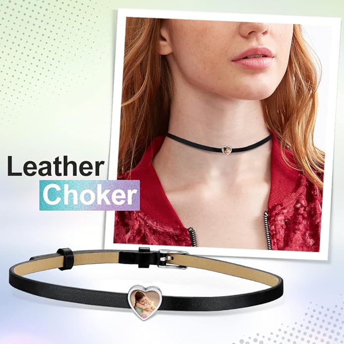 Custom4U Personalized Black Leather Choker Necklace with Picture/Name/Initials/Letters Charm,Custom Made Adjustable Choker Collar Gothic Punk Necklaces Jewelry Gifts for Women