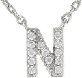 JTV Sterling Silver Initial Necklace for Women, 0.13 CTW White Cubic Zirconia Letter Pendant, Rhodium-Plated, Personalized Monogram Jewelry, Gift Box Included, 18”