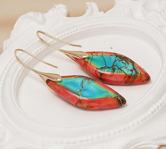 Natural Stone Earrings Multishape Dangle Drop Earrings Boho Stone Earring for Women