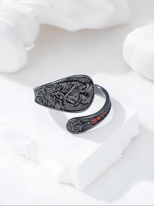 Midari Sun and Moon/Bee/Celtic/Life of Tree/Lotus Spoon Ring for Women 925 Sterling Silver Adjustable Ring Open Ring for Women Men Halloween Birthday Gift