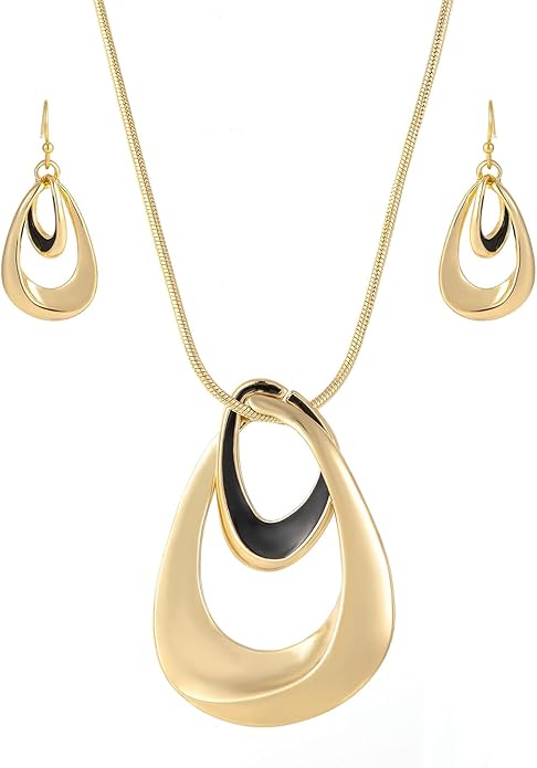 Madison Tyler Gold Plated Jewelry Set for Women | Silver Teardrop Pendant Necklace Trendy | Long Necklace with Snake Chain | Fashion Dangle Earring Set