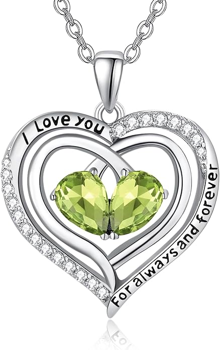 Valentine's Day Gifts for Wife 925 Sterling Silver Double Birthstone Pendant Necklaces I Love You for Always and Forever Necklace Anniversary Birthday Gifts for Wife Girlfriend Mom Her