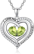 Valentine's Day Gifts for Wife 925 Sterling Silver Double Birthstone Pendant Necklaces I Love You for Always and Forever Necklace Anniversary Birthday Gifts for Wife Girlfriend Mom Her