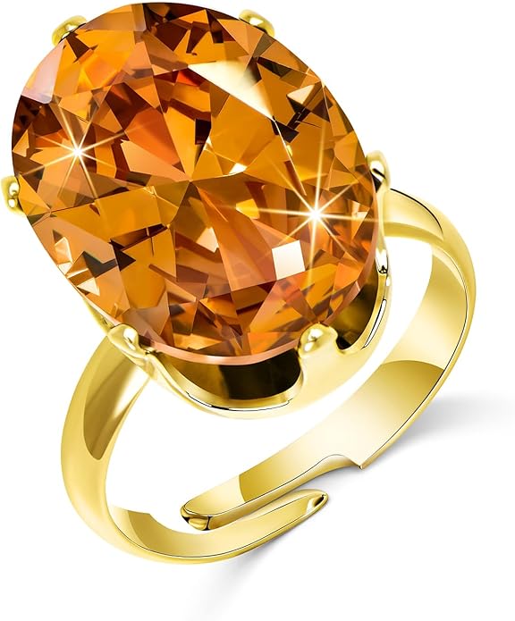 Linawe Cubic Zirconia Imitation Diamond Moissanite Rings for Women, 14K Gold/Rose Gold/Silver Adjustable Chunky Ring, Costume Rhinestone Jewelry for Wedding Engagement