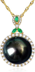 Gifts for Women- Tahitian-Black-Pearl-Necklace for Women, 12-13mm Real South Sea Pearls Pendant Sterling Silver Plated 18K Gold With Urquoise- Christmas Mothers Day Valentine's Day Jewelry