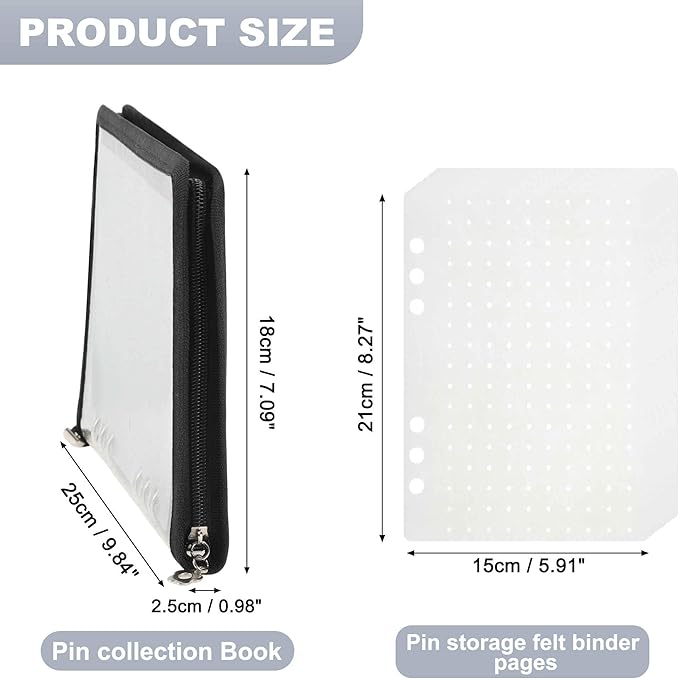 Pin Bag, Portable Pin Display Book, Ideal for Pins, Brooches Storage, Black