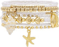 Shell Bracelet Seashell Boho Beaded Stretch Bracelets for Women Summer Beach Bracelets Starfish Charm Bracelet Stackable Gold Plated Bracelets Set for Women