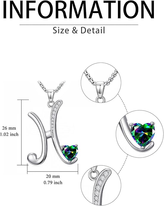 Valentines Day Gifts for Women Alphabet A to Z Initial Birthstone Pendant Necklaces for Women - 18k White Gold Plated Personalized Name Jewelry Valentine Mothers Day Birthday Gifts for Women Her Girlfriend