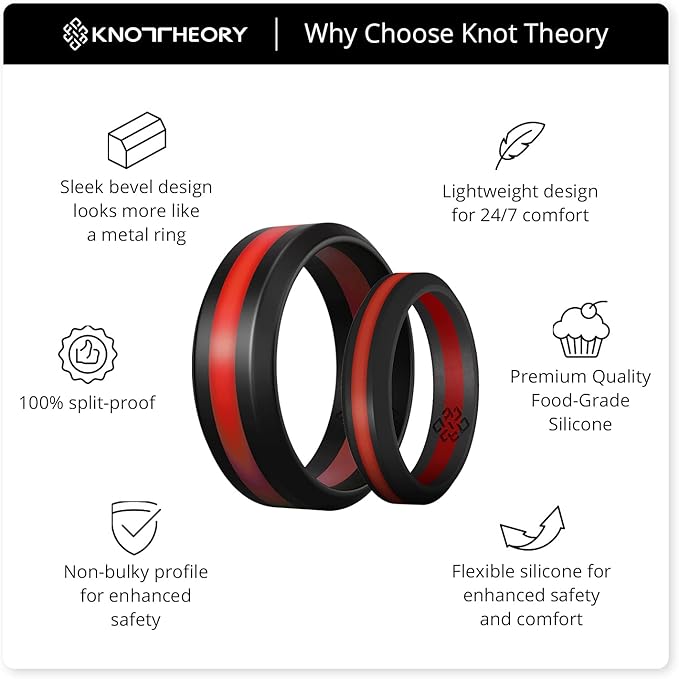 Knot Theory Striped Silicone Ring for Men and Women – Black, Grey, Red, Blue, Orange, Yellow, Purple