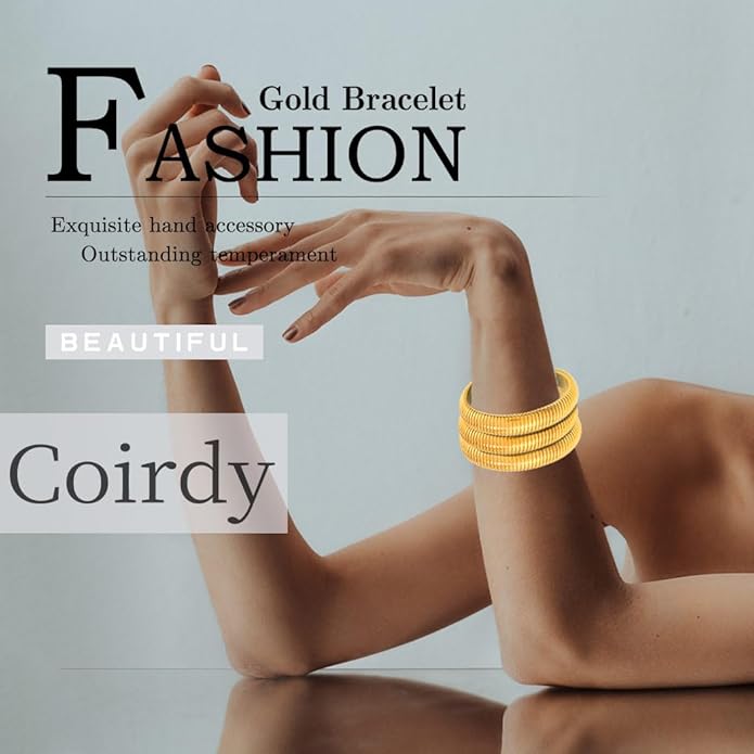 Gold Bangles for Women Chunky Bracelets Gold Plated Wide Ribbed Design Bangle Jewelry