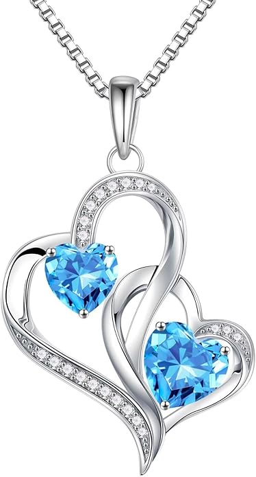 Iefil Valentines Day Gifts for Her - 925 Sterling Silver Double Birthstone Necklace, Heart Necklaces for Women, Anniversary Birthday Gifts, Personalized Jewelry Gift for Wife Mom Girlfriend