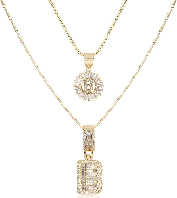 14K Gold Plated Alphabet Necklace Cubic Zirconia Letter Pendant, Personalized Name Jewelry Gift for Women, Customizable A-Z, Birthday/Mothers Day Gifts for Womens