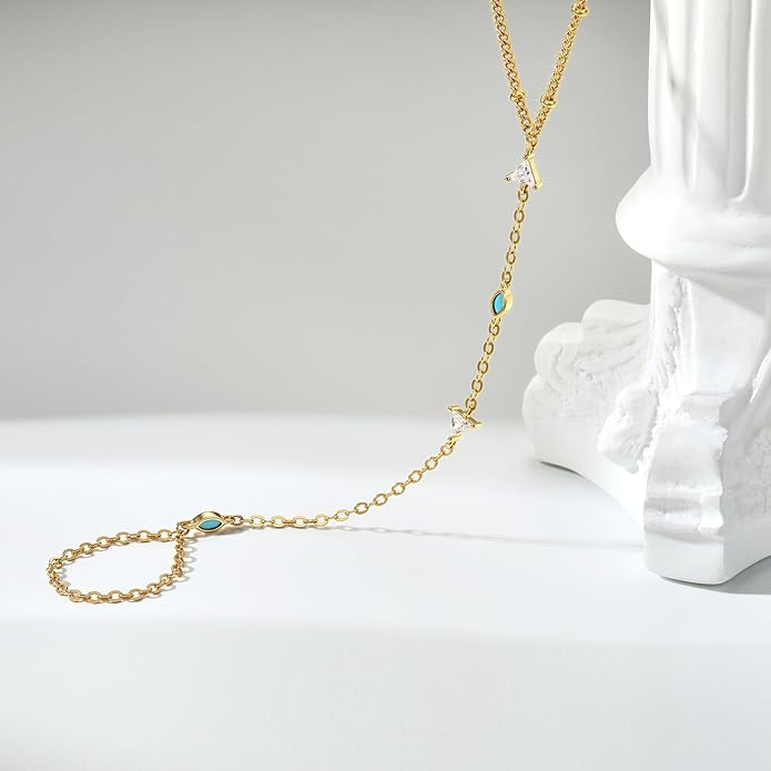 Cicy Bell Hand Chain 18k Gold Plated Bracelet for Women Trendy Teardrop Cubic Zirconia Adjustable Finger Ring Slave Dainty Bracelets Jewelry Gifts