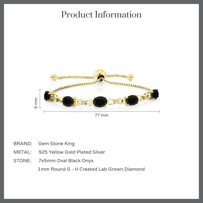 Gem Stone King 7X5MM Oval Cut Gemstone Birthstone and Accent Lab Grown Diamond Tennis Bracelet For Women In 18K Yellow Gold Plated Silver | Adjustable Bolo Bracelet For Women | Easy-On Easy-Off