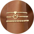 Turandoss Gold Bracelets for Women - Dainty 14K Gold Plated Bow Cross Beaded Bracelets for Women Stackable Heart Bead Bracelet Set Wave CZ Round Ball Bracelet Valentine's Day Gifts for Her