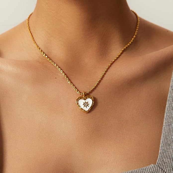 IBARA Women Gold Dianty Necklace Sun Crescent Moon Star Evil Eye Lock Lovely Heart Flower Butterfly Pearl Pendant Coin Necklaces 18K Gold CZ Diamond Filled Chain Boho Beach Simple Handmade Jewelry