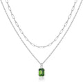 Layered Birthstone Necklace for Women Girls, 14K Gold-Plated Paperclip Chain Choker Necklace with Rectangle Birthstone Pendant Birthday Gifts for Women Girls Dainty Small
