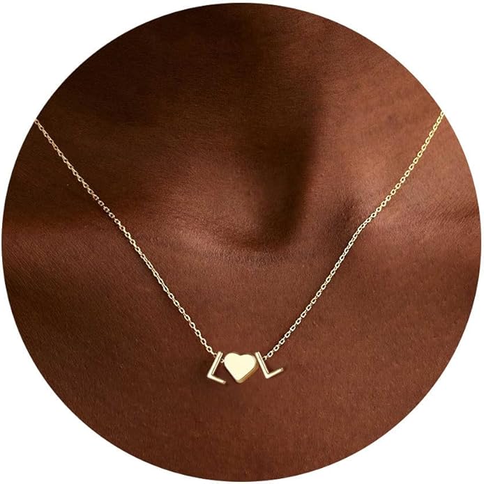 TURANDOSS Valentines Day Gifts for Kids Teen Girls - Dainty 14K Gold Plated Letter A-Z Initial Necklace with Heart, Personalized Jewelry Birthday Valentines Day Gifts for Girlfriend Wife Women