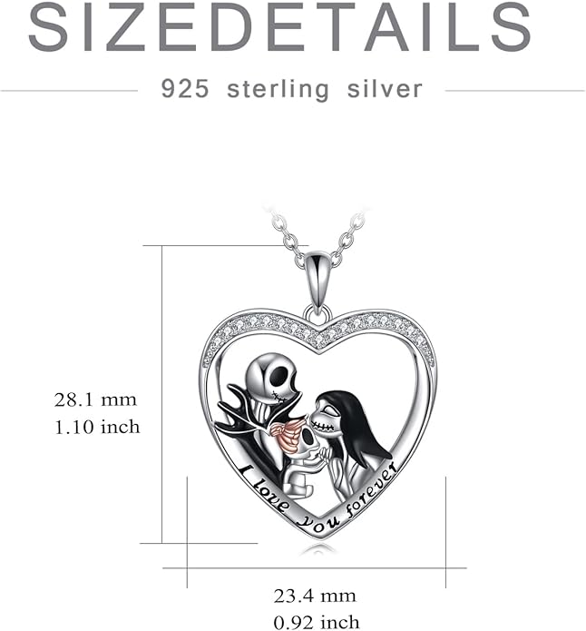 LILALO Nightmare Necklace Sterling Silver Abalone Shell Crystal Jack and Sally Necklace Jack Skellington Skull Jewelry Skull Necklaces for Women