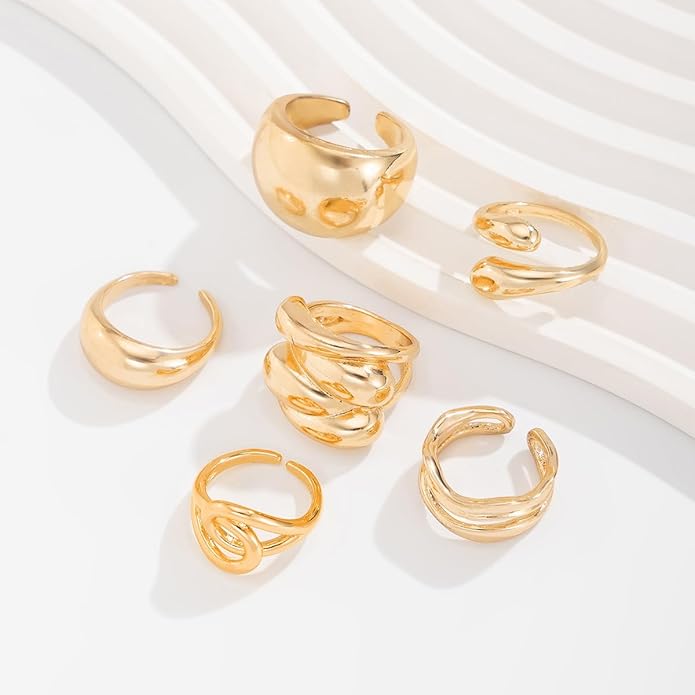 Sora Tuki Rings for Women Chunky Rings Set Adjustable Stackable Ring for Women Bold Thick Statement Ring Trendy Chunky Jewelry