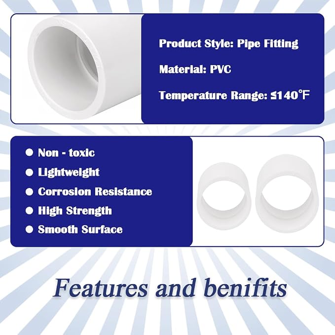 2PCS 1-1/2 Inch White PVC Pipe Coupling Adapter Pipe Fittings Slip Socket - Image 3