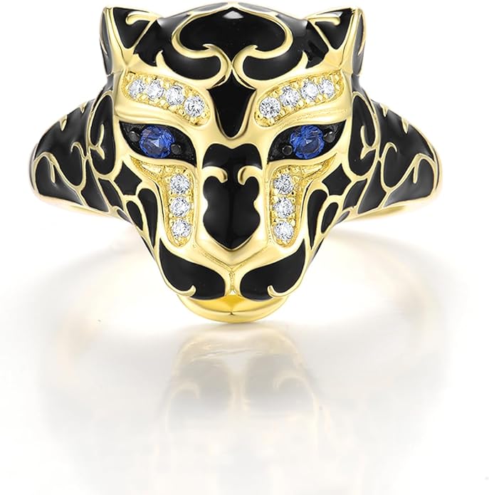 Santuzza Panther Ring 925 Sterling Silver Leopard Rings Cubic Zirconia Green Spinel Jaguar Jewelry