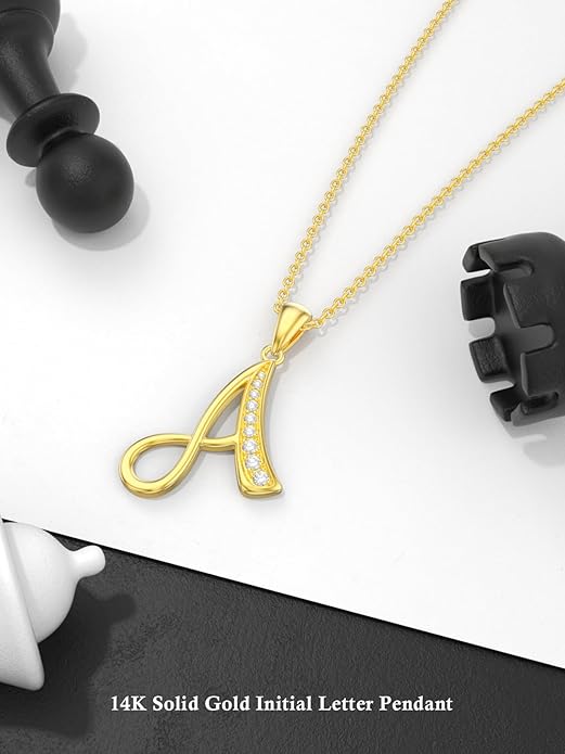 14k Gold Initial Necklace for Women, Solid Gold Moissanite Letter Pendant Necklaces Jewelry for Her Birthday Valentines Day Gifts for Mom Wife Christmas Gifts for Girlfriend Sister
